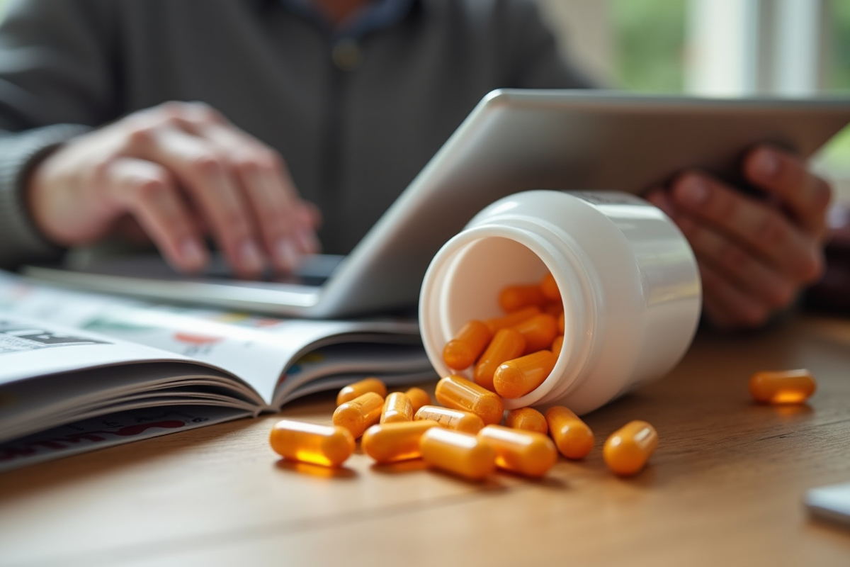 Capsules de vitamine PP niacin sur surface en bois