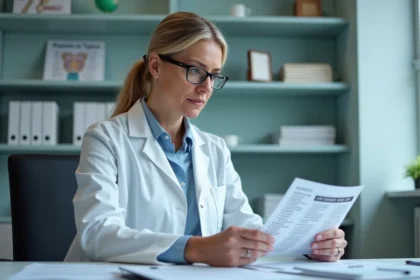 Chercheuse médicale examinant résultats CA 199 en laboratoire