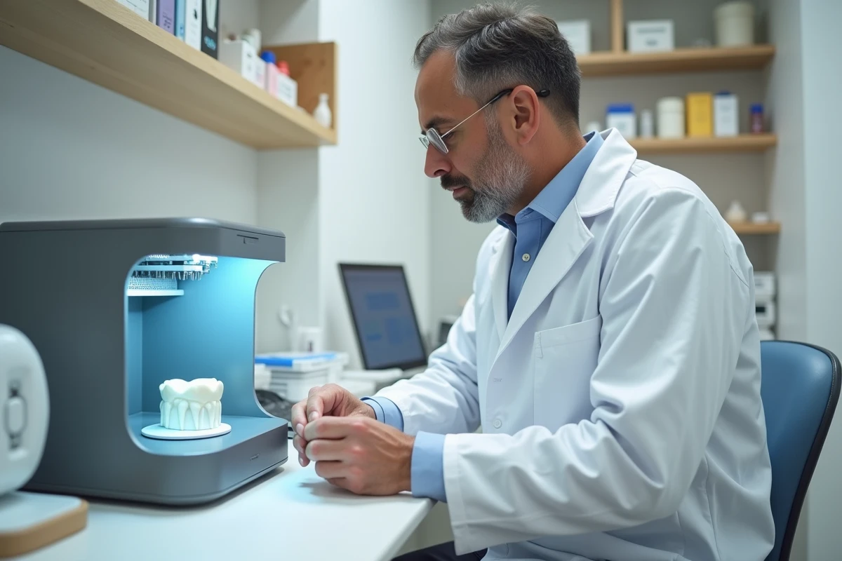 Dentiste observant une imprimante dentaire 3D en action