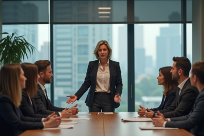 Femme d'affaires parlant lors d'une réunion en entreprise