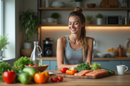 Femme choisissant des légumes frais dans la cuisine