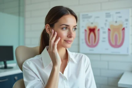 Femme d age en blouse blanche dans un cabinet dentaire