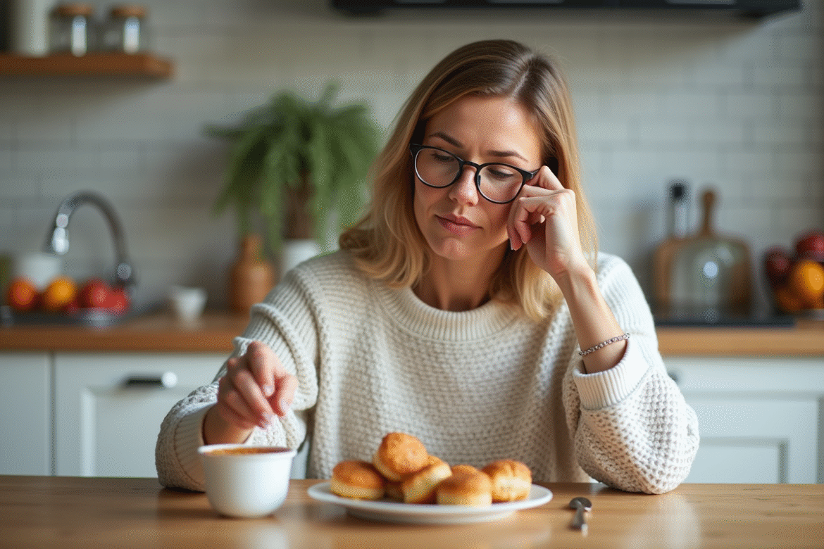 Femme lisant les valeurs nutritionnelles d'un yaourt