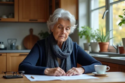 Femme âgée pensant à son vaccin zona à la maison