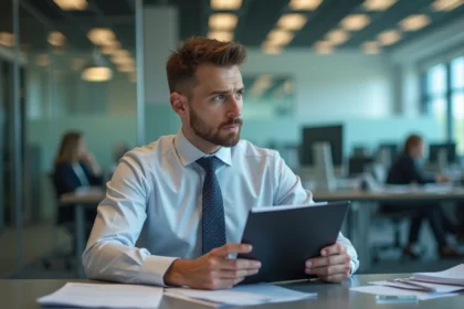 Homme d'affaires pensif dans un bureau moderne