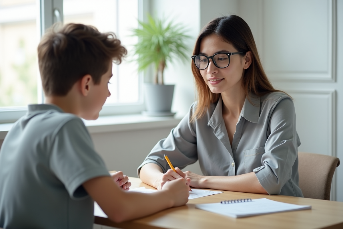 Jeune psychologue observe un adolescent lors d