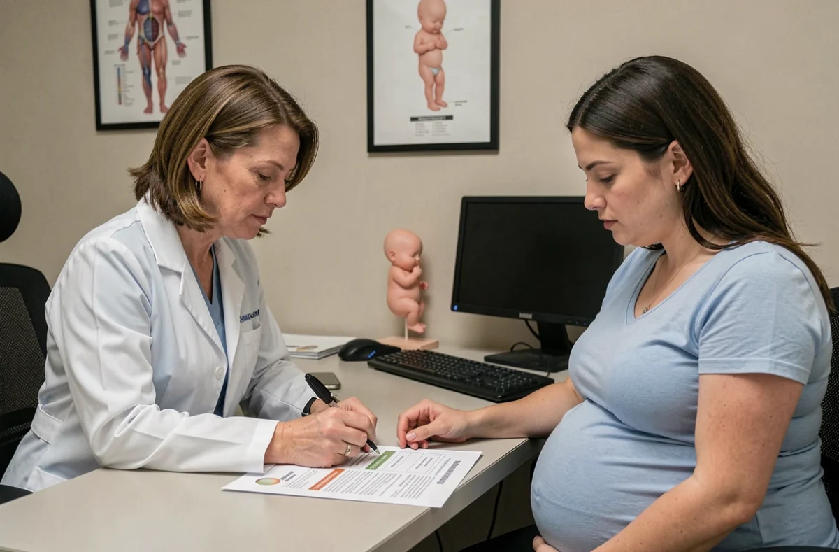 Médecin gynécologue conseillant une femme enceinte sur les aliments autorisés dont la charcuterie pendant la grossesse