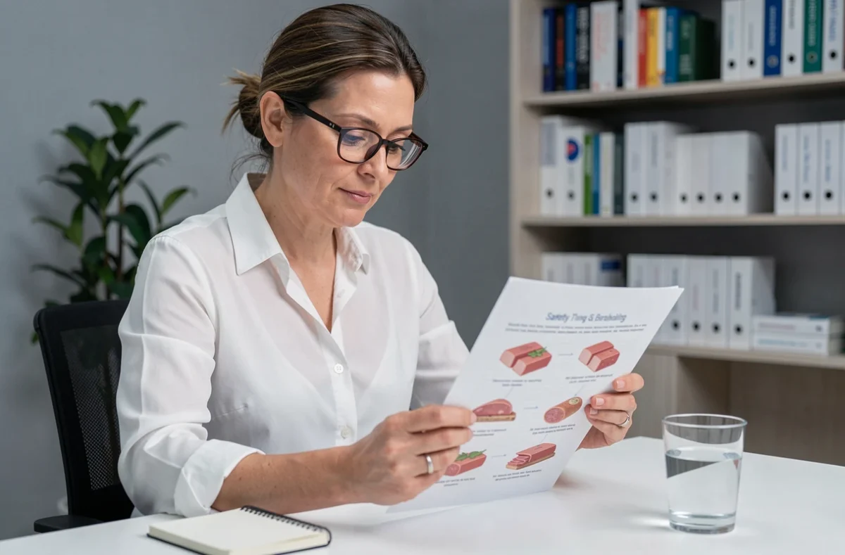 Nutritionniste féminine consultant un document sur la sécurité alimentaire des charcuteries pendant la grossesse