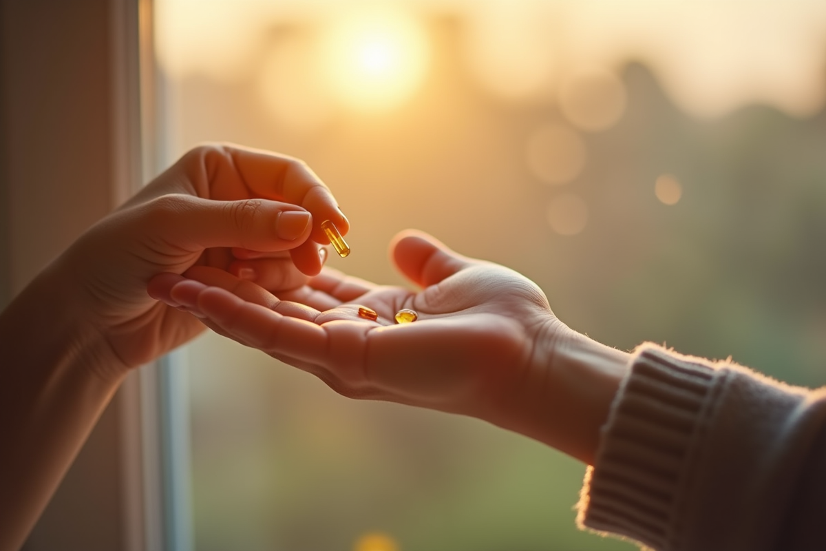 Personne tenant une vitamine D près d