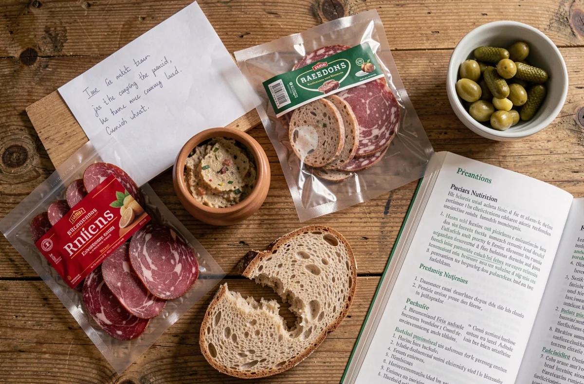 Plateau de charcuterie française avec magret de canard séché et guide nutritionnel pour femme enceinte