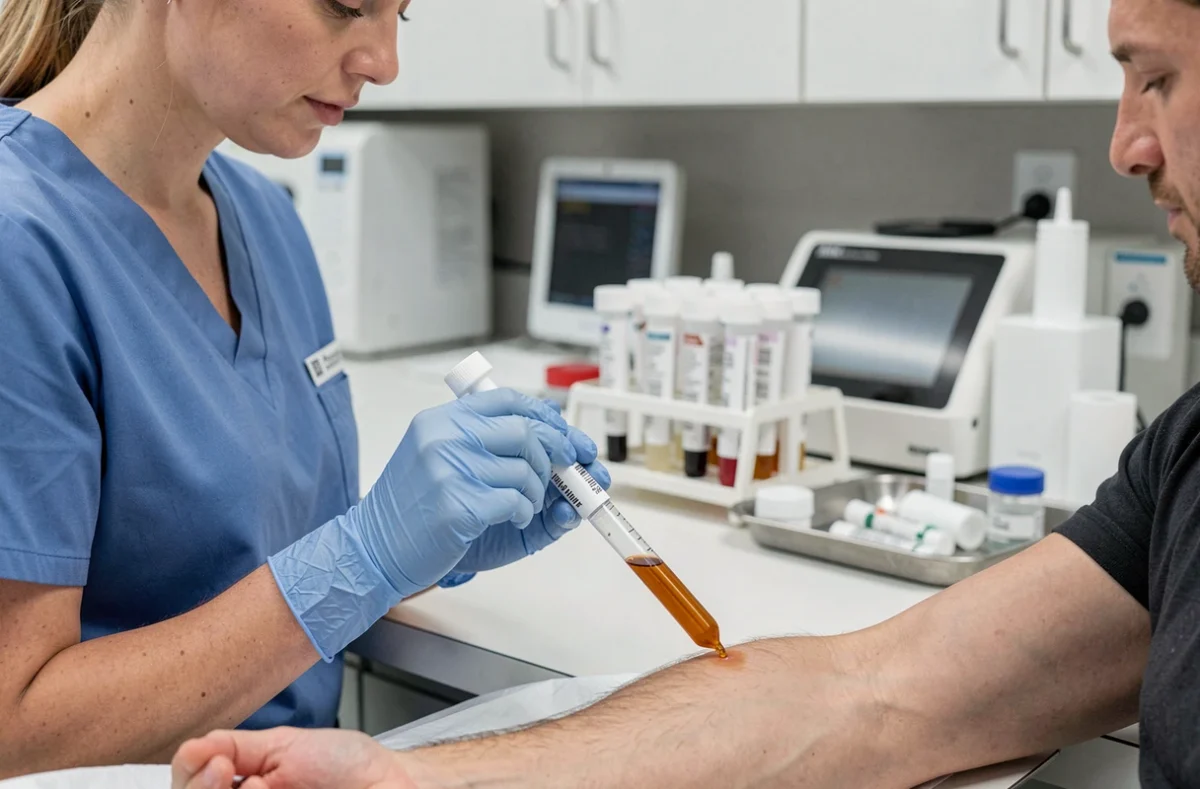 Prélèvement sanguin en laboratoire pour analyse du taux d'hématies et bilan hématologique complet