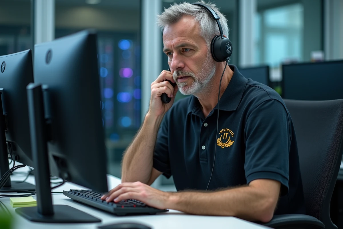 Technicien du support informatique du CHU répondant à un appel d'assistance pour une panne d'accès agent